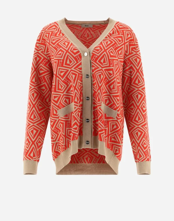 Cardigan In Geometric Monogram Jacquard>Herno Store