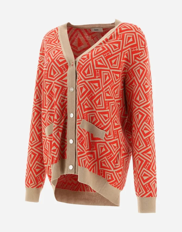 Cardigan In Geometric Monogram Jacquard>Herno Store