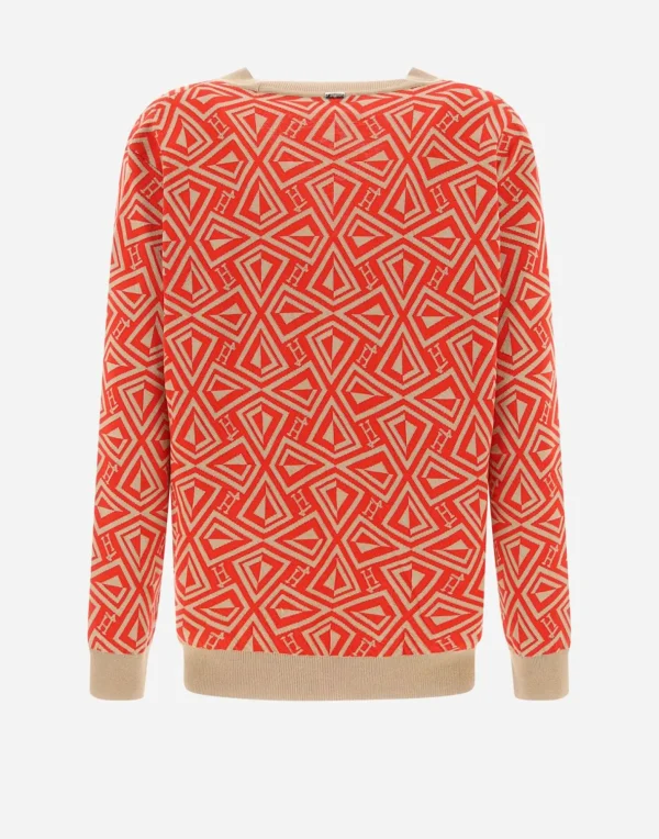 Cardigan In Geometric Monogram Jacquard>Herno Store