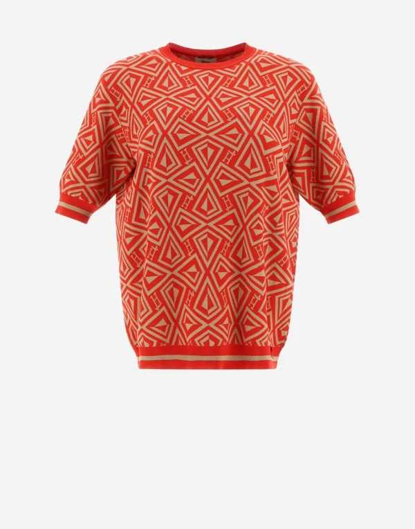 T-Shirt In Geometric Monogram Jacquard>Herno Outlet