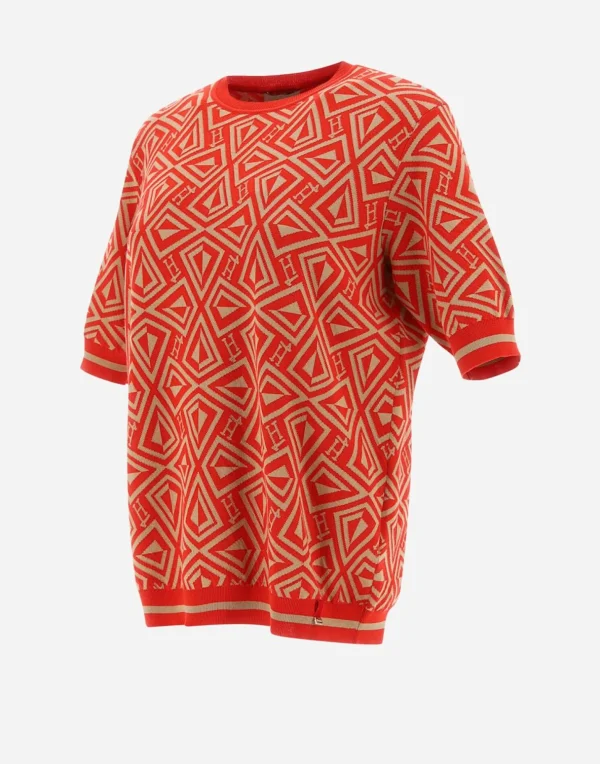 T-Shirt In Geometric Monogram Jacquard>Herno Outlet