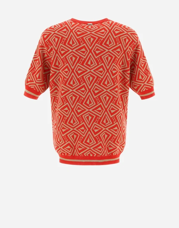 T-Shirt In Geometric Monogram Jacquard>Herno Outlet